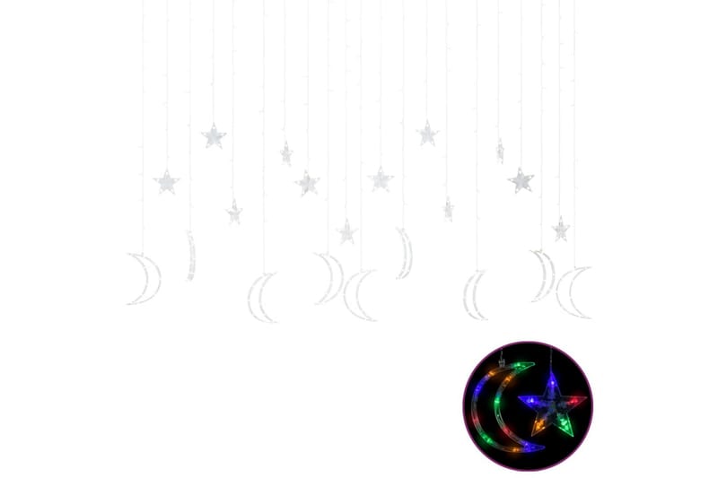 Ljusgardin stjärnor och månar fjärrkontroll 345 LED flerfärg - Svart - Ljusnät