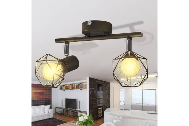 Taklampa industri-design spotlights med 2 LED-glödlampor sva - Svart - Kökslampa & pendellampa - Sovrumslampa - Fönsterlampa hängande
