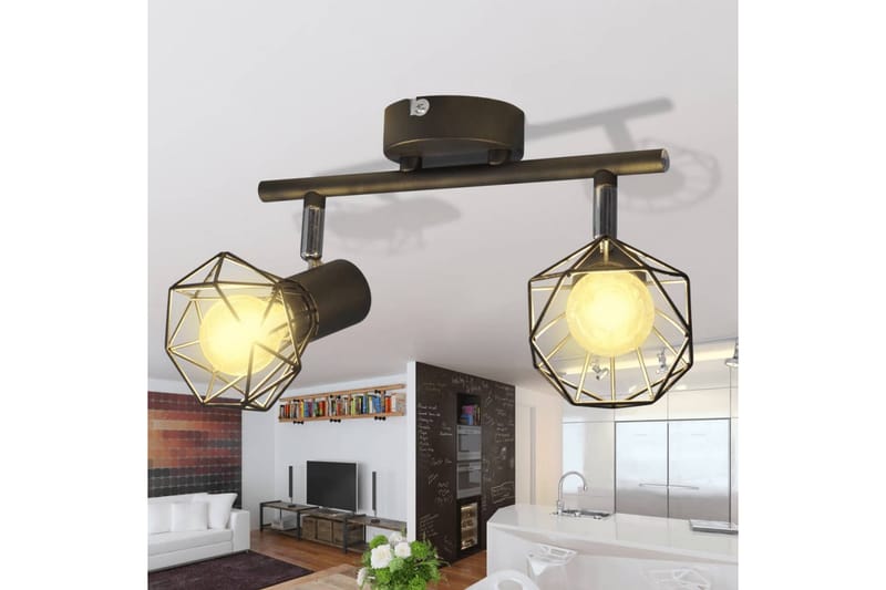 Taklampa industri-design spotlights med 2 LED-glödlampor sva - Svart - Belysning - Inomhusbelysning & lampor - Fönsterlampor & fönsterbelysning - Fönsterlampa hängande