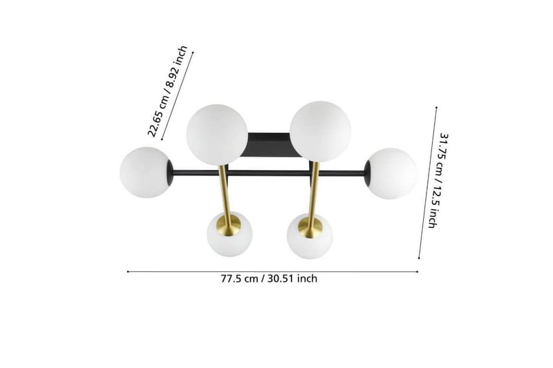 Takbelysning Eglo Paz Opalvit/Svart Mässing med 6 Lampor - Belysning - Inomhusbelysning & lampor - Fönsterlampor & fönsterbelysning - Fönsterlampa hängande