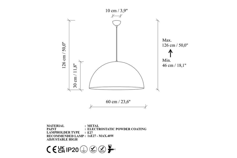 Taklampa Brena Rany Enkelt Uttag - 60 x 60 x 126 cm - Belysning - Inomhusbelysning & lampor - Fönsterlampor & fönsterbelysning - Fönsterlampa hängande
