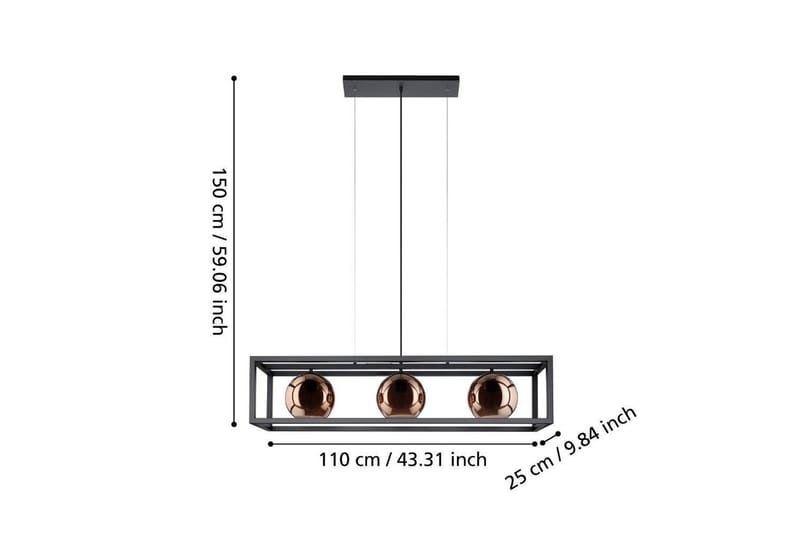 Takpendel Eglo Cordoba Svart/Koppar Ram med 3 Lampor - Belysning - Inomhusbelysning & lampor - Fönsterlampor & fönsterbelysning - Fönsterlampa hängande