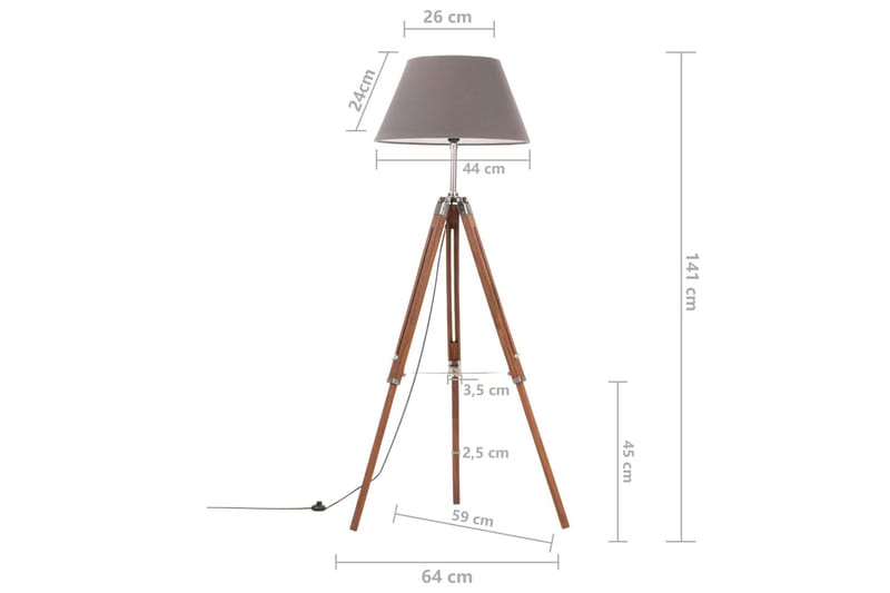 Golvlampa honungsbrun och grå massivt teakträ 141 cm - Brun - Belysning - Inomhusbelysning & lampor - Golvlampor & golvbelysning