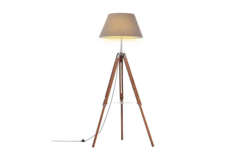 Golvlampa honungsbrun och grå massivt teakträ 141 cm - Brun - Belysning - Inomhusbelysning & lampor - Golvlampor & golvbelysning