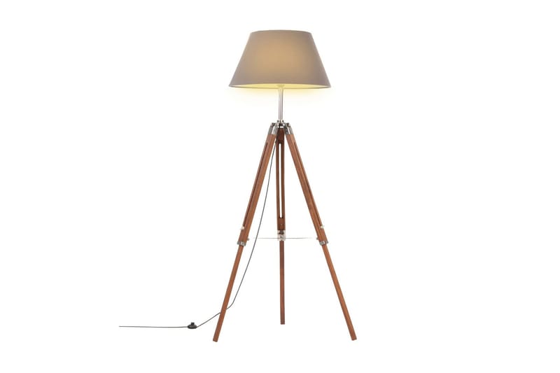 Golvlampa honungsbrun och grå massivt teakträ 141 cm - Brun - Sovrumslampa - Golvlampor & golvbelysning