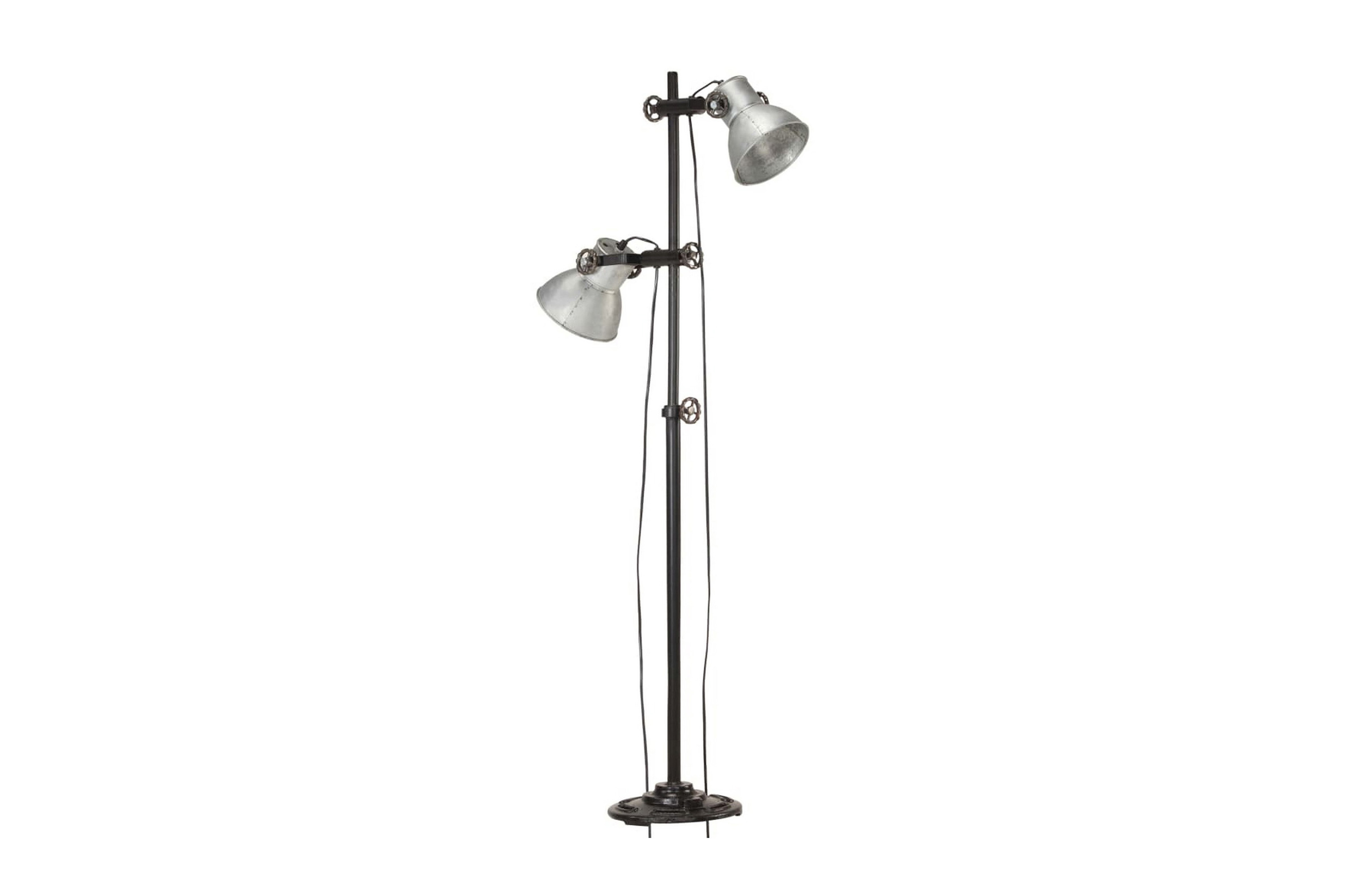 Golvlampa med 2 lampskärmar silver E27 gjutjärn – Silver