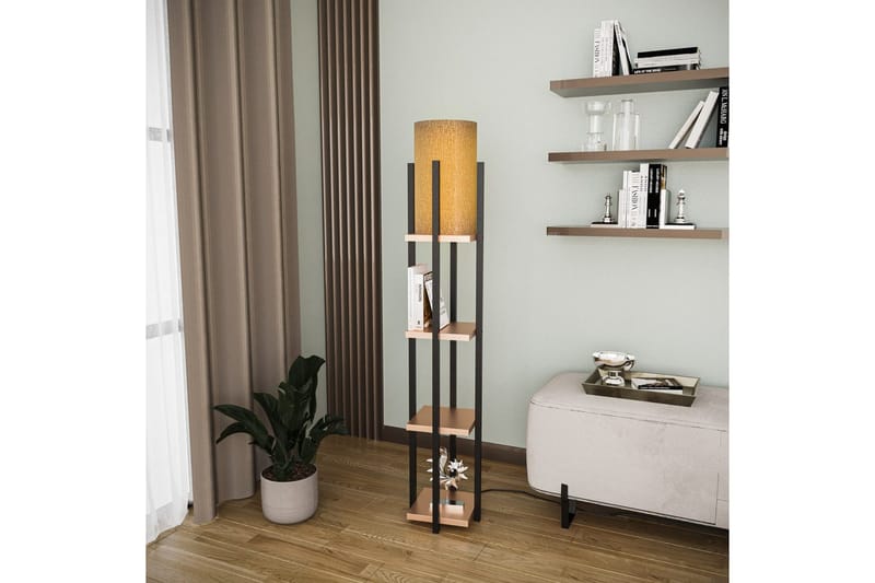 Golvlampa Ratmo Sudampa Lumi (Hyllhöjd: 29 cm) Svart / Kopparträ - Svart / Kopparträ - Belysning - Inomhusbelysning & lampor - Golvlampor & golvbelysning