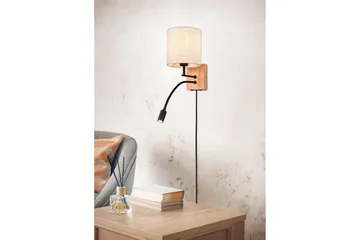 Nilam Vägglampa med läslampa 18 cm LED + E27 trä - Trä/Beige - Belysning - Inomhusbelysning & lampor - Sänglampa - Sänglampa vägg