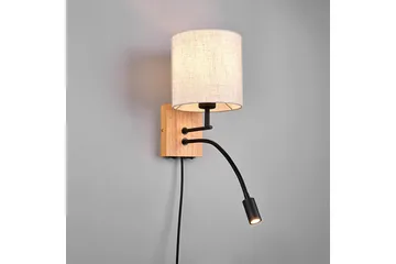 Nilam Vägglampa med läslampa 18 cm LED + E27 trä - Trä/Beige - Belysning - Inomhusbelysning & lampor - Sänglampa - Sänglampa vägg