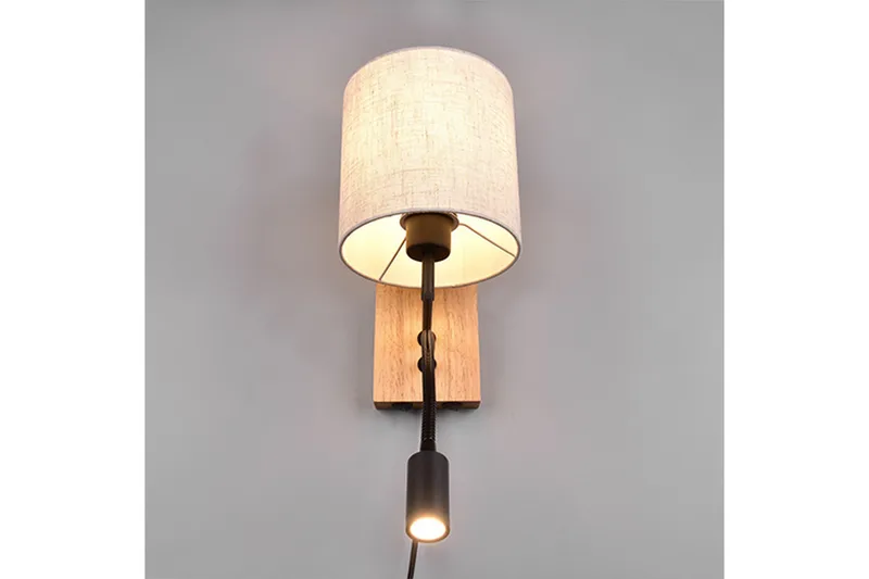 Nilam Vägglampa med läslampa 18 cm LED + E27 trä - Trä/Beige - Belysning - Inomhusbelysning & lampor - Sänglampa - Sänglampa vägg