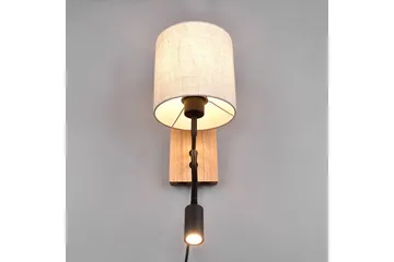 Nilam Vägglampa med läslampa 18 cm LED + E27 trä - Trä/Beige - Belysning - Inomhusbelysning & lampor - Sänglampa - Sänglampa vägg