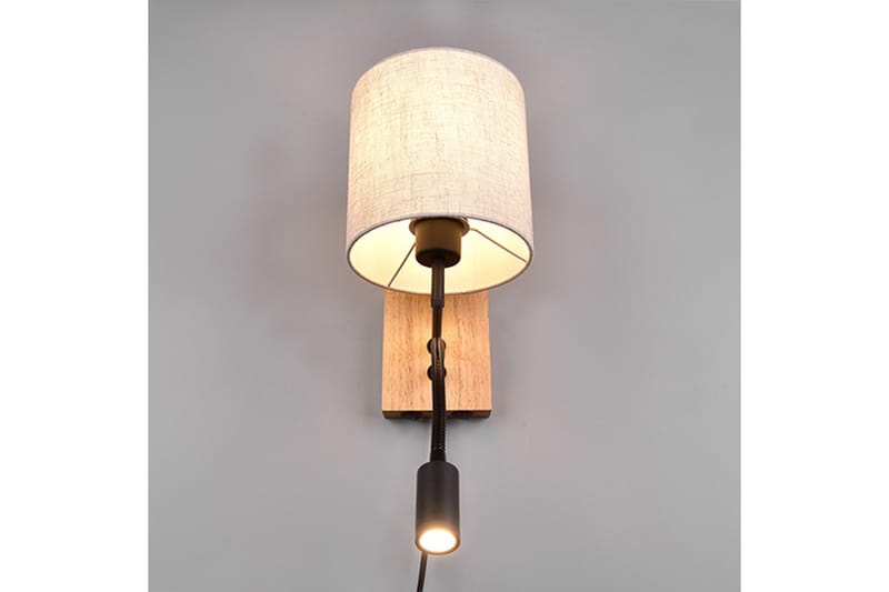 Nilam Vägglampa med läslampa 18 cm LED + E27 trä - Trä/Beige - Belysning - Inomhusbelysning & lampor - Sänglampa - Sänglampa vägg