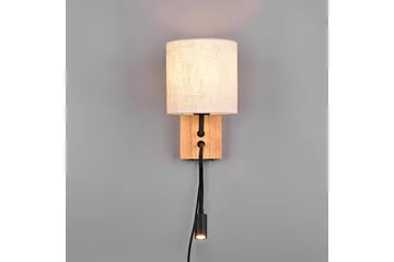 Nilam Vägglampa med läslampa 18 cm LED + E27 trä - Trä/Beige - Belysning - Inomhusbelysning & lampor - Sänglampa - Sänglampa vägg