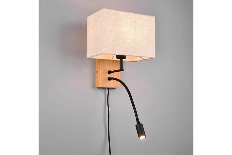 Nilam Vägglampa med läslampa 25 cm LED + E27 trä - Trä/Beige - Belysning - Inomhusbelysning & lampor - Sänglampa - Sänglampa vägg
