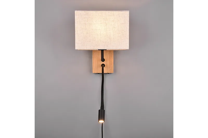 Nilam Vägglampa med läslampa 25 cm LED + E27 trä - Trä/Beige - Belysning - Inomhusbelysning & lampor - Sänglampa - Sänglampa vägg