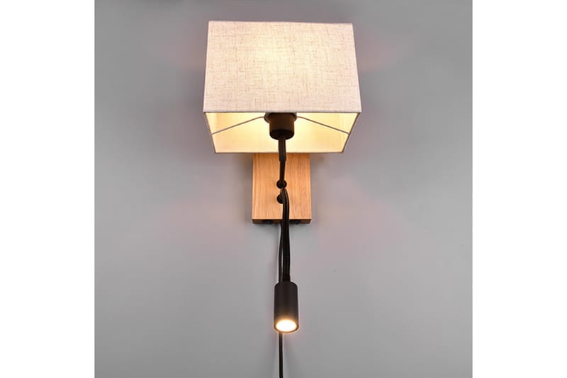 Nilam Vägglampa med läslampa 25 cm LED + E27 trä - Trä/Beige - Belysning - Inomhusbelysning & lampor - Sänglampa - Sänglampa vägg