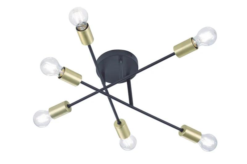 Cross Plafond 6L E27 mattsvart/ guld, Matt svart/Guld