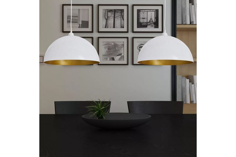 Taklampa 2 st höjdjusterbar halvrund vit - Vit - Belysning - Inomhusbelysning & lampor - Taklampor & takbelysning - Kökslampa & pendellampa