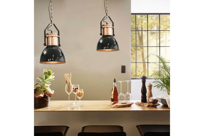 Taklampa 2 st svart rund E27 - Svart - Belysning - Inomhusbelysning & lampor - Taklampor & takbelysning - Kökslampa & pendellampa