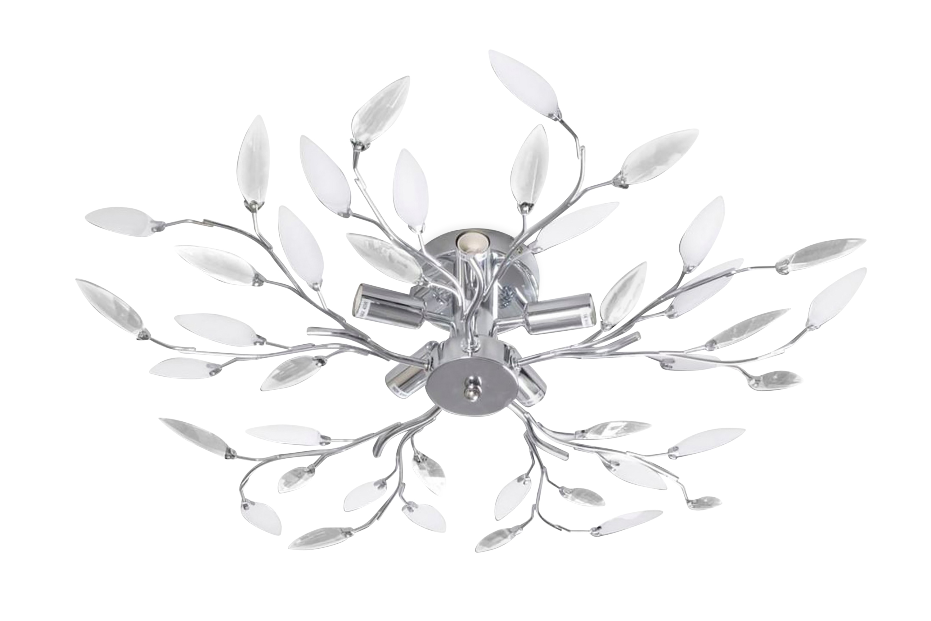 Taklampa 5-armad E14 med kristallöv vit/transparent – Vit