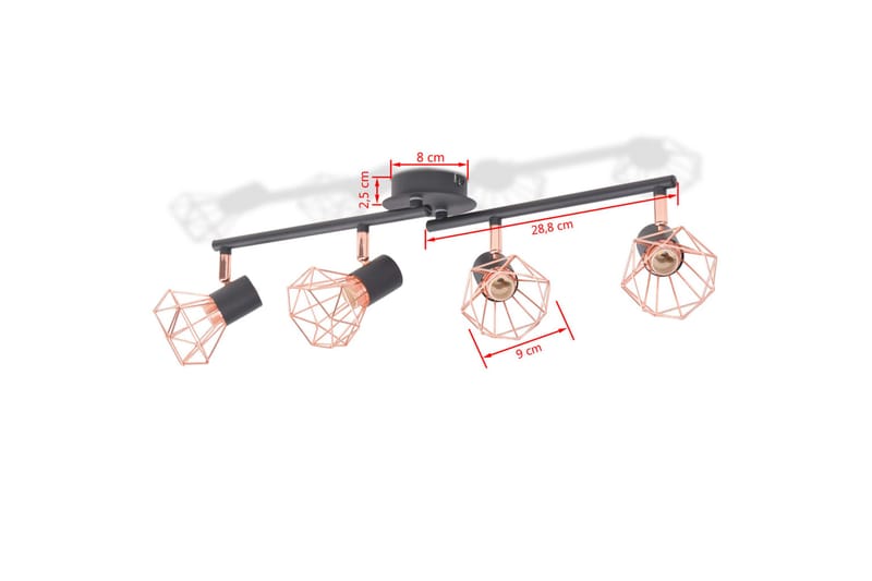 Taklampa med 4 spotlights E14 svart och koppar - Svart - Belysning - Inomhusbelysning & lampor - Taklampor & takbelysning - Kökslampa & pendellampa