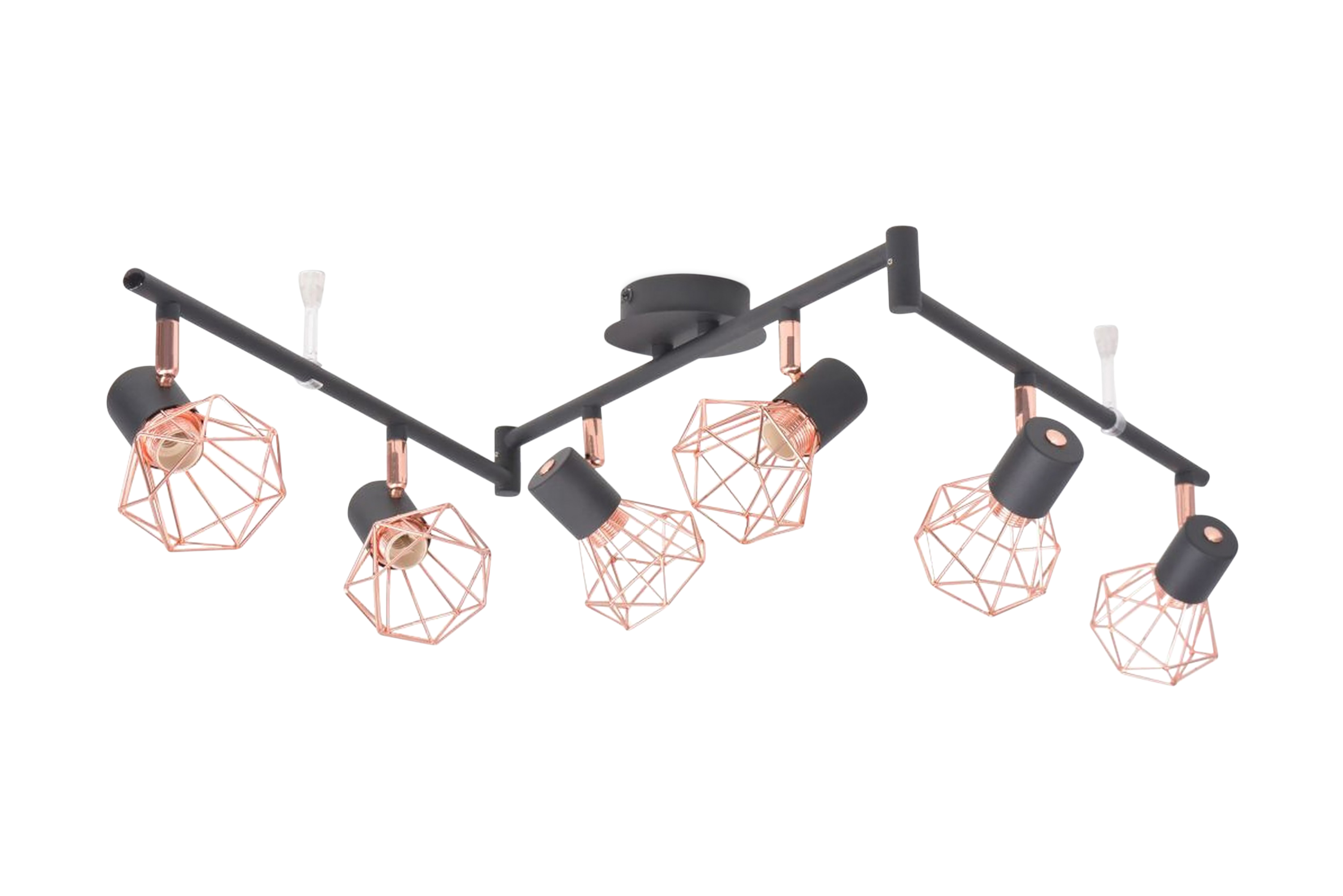 Taklampa med 6 spotlights E14 svart och koppar – Svart