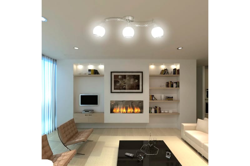 Taklampa med glasskärmar med böjd skena för 3 E14 glödlampor - Vit - Kökslampa & pendellampa - Sovrumslampa - Fönsterlampa hängande