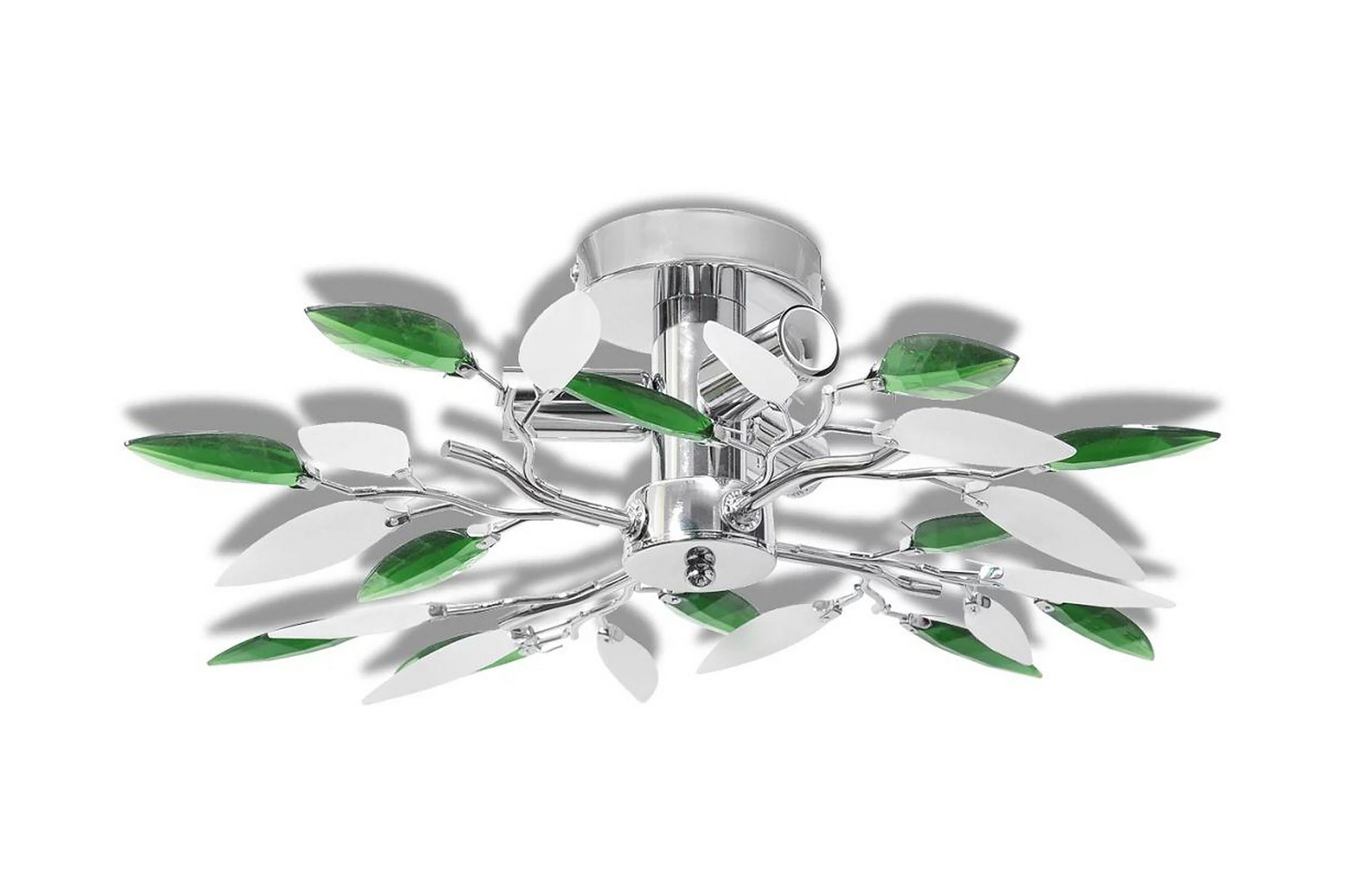 Taklampa med kristallöv 3 E14 glödlampor vit & grön – Flerfärgad