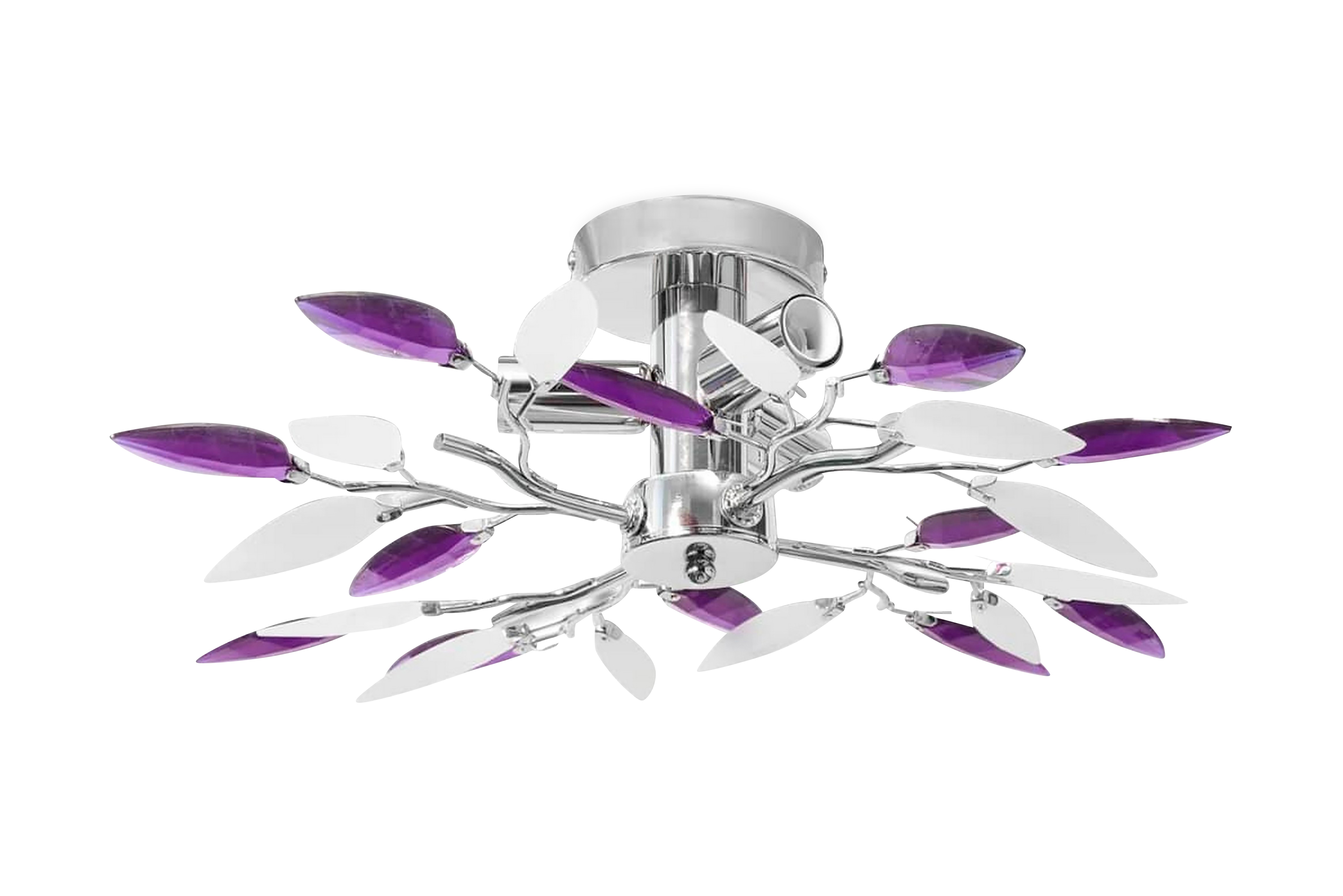 Taklampa med kristallöv i vitt & lila för 3 glödlampor E14 – Flerfärgad