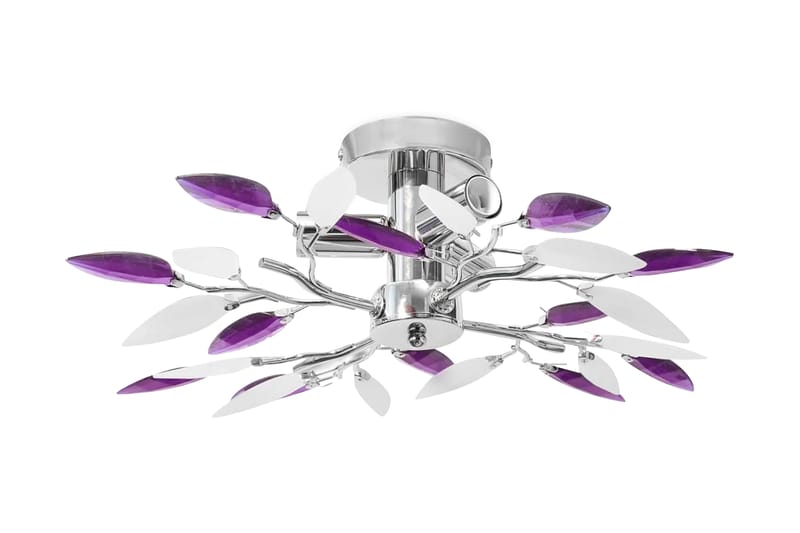 Taklampa med kristallöv i vitt & lila för 3 glödlampor E14 - Flerfärgad - Kökslampa & pendellampa - Sovrumslampa - Fönsterlampa hängande