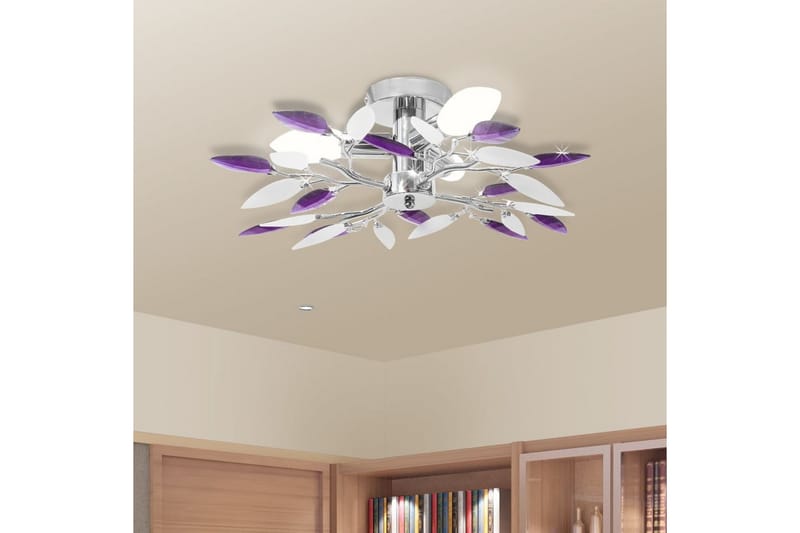 Taklampa med kristallöv i vitt & lila för 3 glödlampor E14 - Flerfärgad - Kökslampa & pendellampa - Sovrumslampa - Fönsterlampa hängande