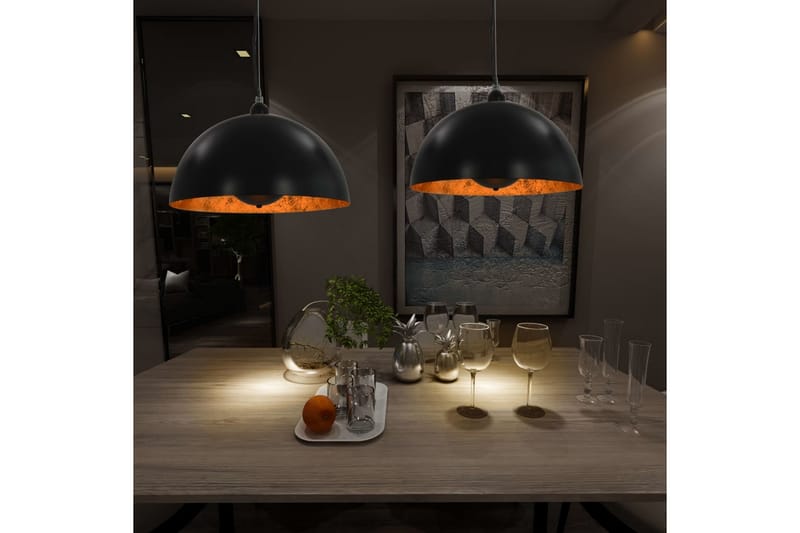 Taklampor 2 st svart och guld halvrund 40 cm E27 - Svart - Belysning - Inomhusbelysning & lampor - Taklampor & takbelysning - Kökslampa & pendellampa