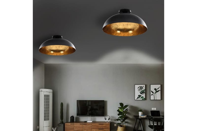 Taklampor 2 st svart och guld halvrunda E27 - Svart - Kökslampa & pendellampa - Sovrumslampa - Fönsterlampa hängande