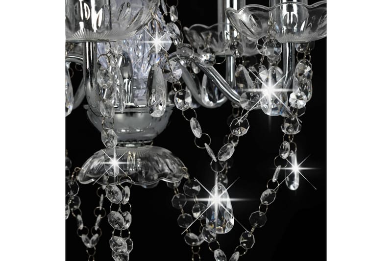 Takkrona med kristallpärlor silver rund 5xE14 - Silver - Sovrumslampa - Kristallkrona & takkrona