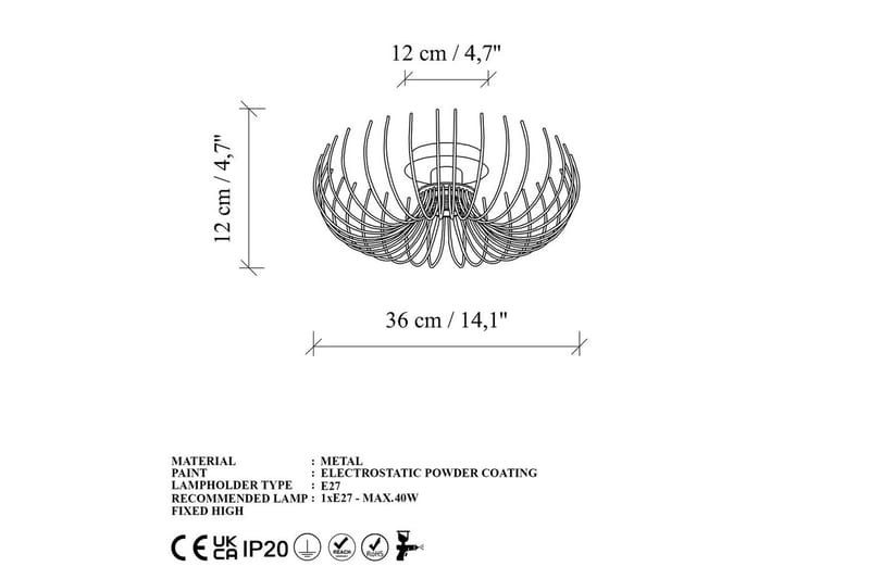 Ljuskrona Sadorte Rany - 36 x 36 x 12 cm - Belysning - Inomhusbelysning & lampor - Taklampor & takbelysning - Plafond