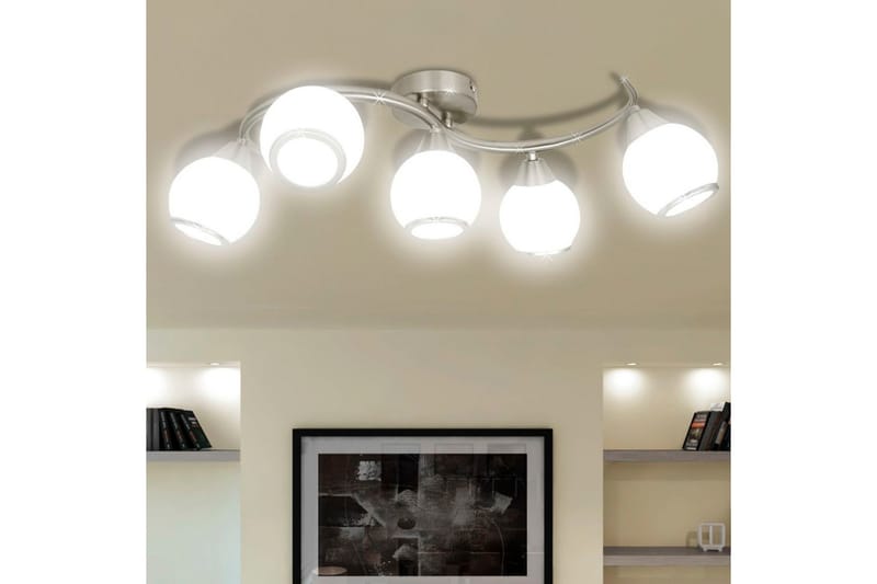 Taklampa med glasskärmar med böjd skena - Vit - Sovrumslampa - Plafond
