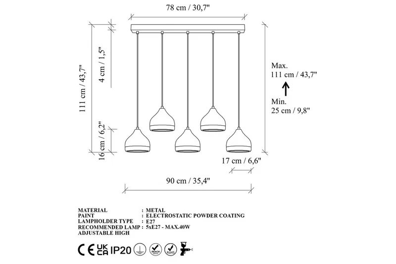 Taklampa Soodni Fem Horisontell Vit - Vit - Belysning - Inomhusbelysning & lampor - Taklampor & takbelysning - Kökslampa & pendellampa