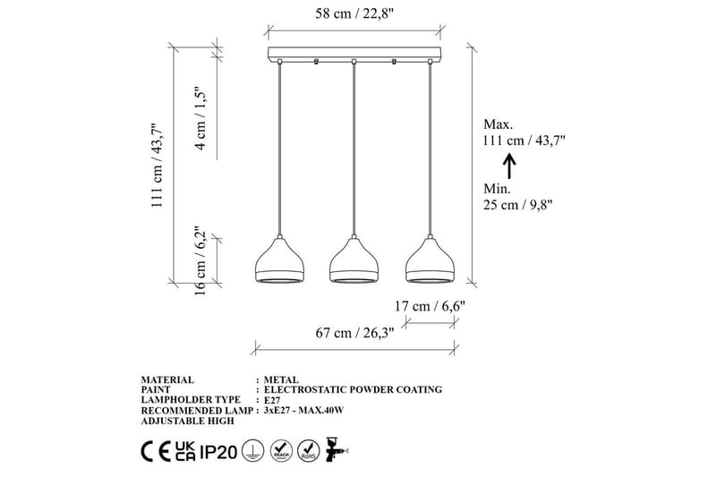 Taklampa Soodni Tre Horisont Vit - Vit - Belysning - Inomhusbelysning & lampor - Taklampor & takbelysning - Kökslampa & pendellampa