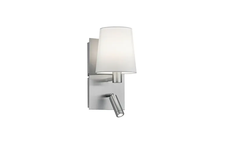 Marriot Vägglampa E27 + LED borstad stål/ vit, Borstad stål/Vit