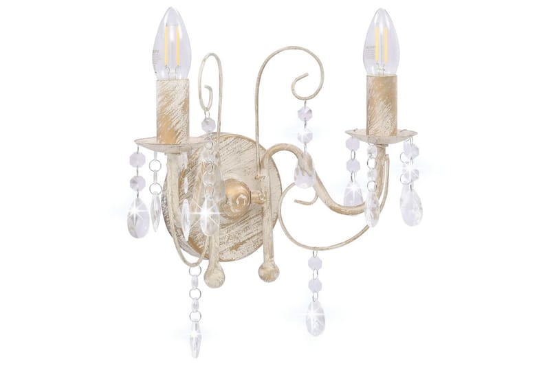 Vägglampa med pärlor antikvit 2xE14-glödlampor - Vit - Belysning - Inomhusbelysning & lampor - Vägglampor & väggbelysning