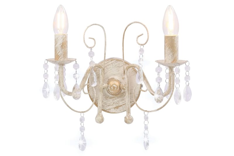 Vägglampa med pärlor antikvit 2xE14-glödlampor - Vit - Belysning - Inomhusbelysning & lampor - Vägglampor & väggbelysning
