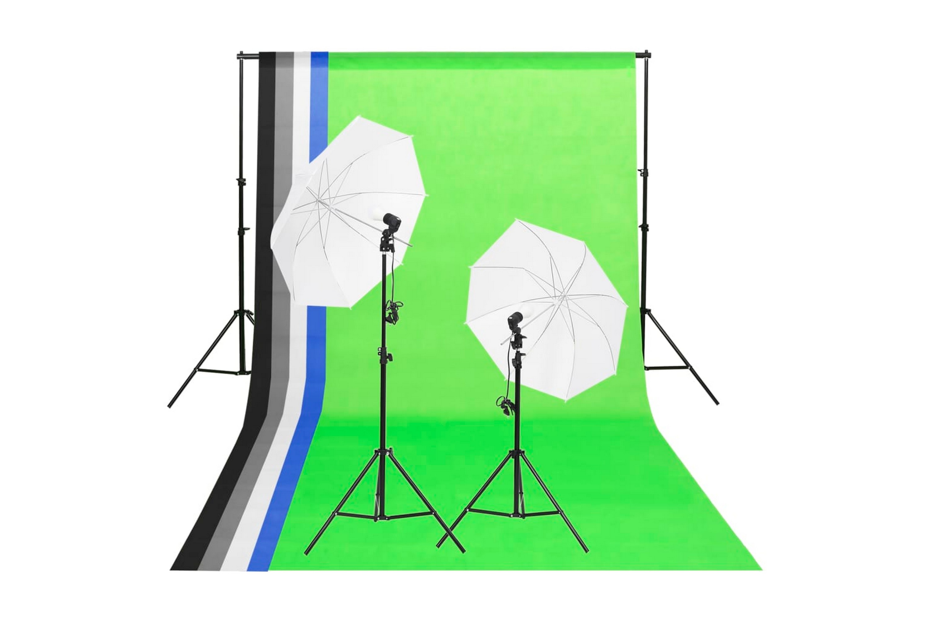 Studiobelysning inklusive bakgrunder & paraplyer – Vit