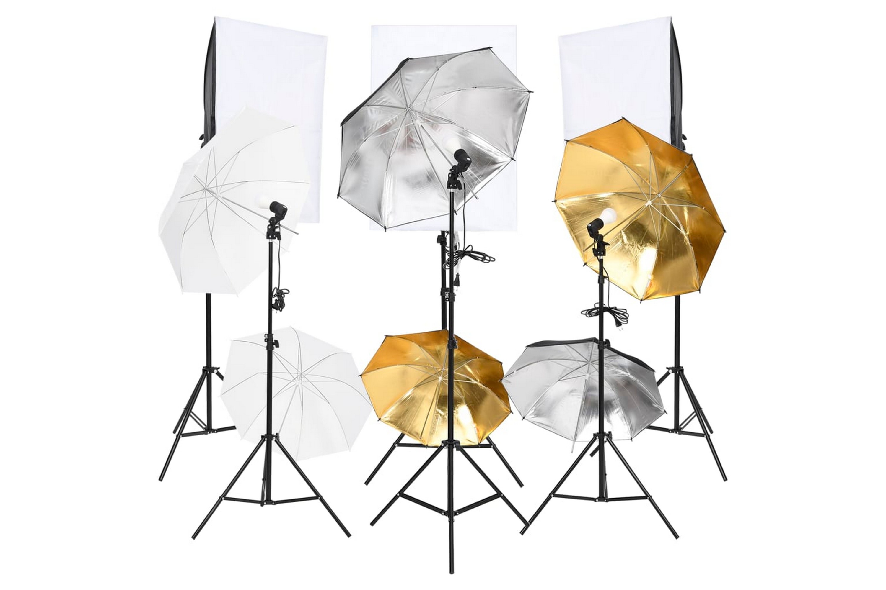 Studiobelysningssats med softboxar och paraplyer 6 st – Svart