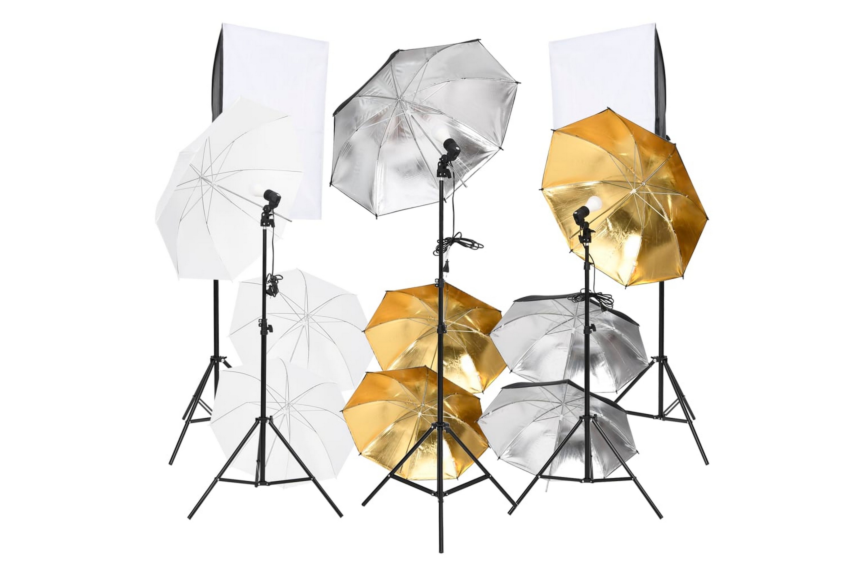 Studiobelysningssats med softboxar och paraplyer 9 delar – Svart
