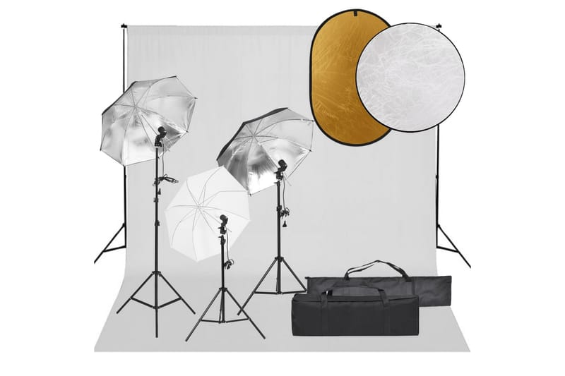 Fotostudio med lampor, bakgrund och reflexskärm - Svart - Belysning - Ljuskällor & glödlampor - Arbetsbelysning - Fotobelysning & studiobelysning