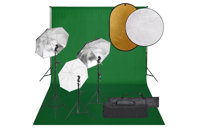 Fotostudio med lampor, bakgrund och reflexskärm - Svart - Belysning - Ljuskällor & glödlampor - Arbetsbelysning - Fotobelysning & studiobelysning