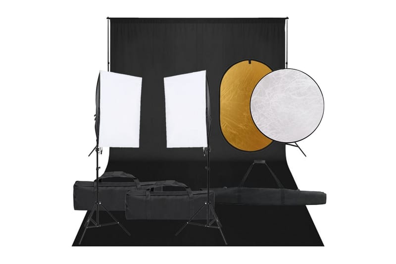 Fotostudio med lampor, bakgrund och reflexskärm - Svart - Belysning - Ljuskällor & glödlampor - Arbetsbelysning - Fotobelysning & studiobelysning