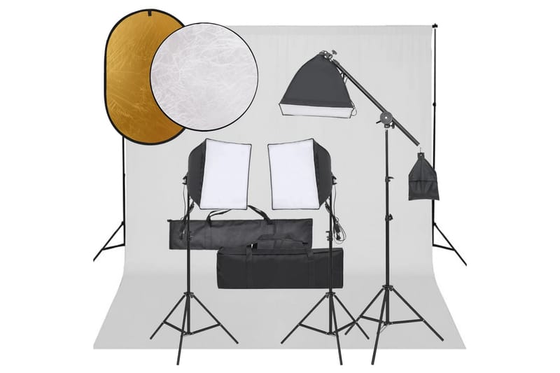 Fotostudio med lampor, bakgrund och reflexskärm - Svart - Belysning - Ljuskällor & glödlampor - Arbetsbelysning - Fotobelysning & studiobelysning