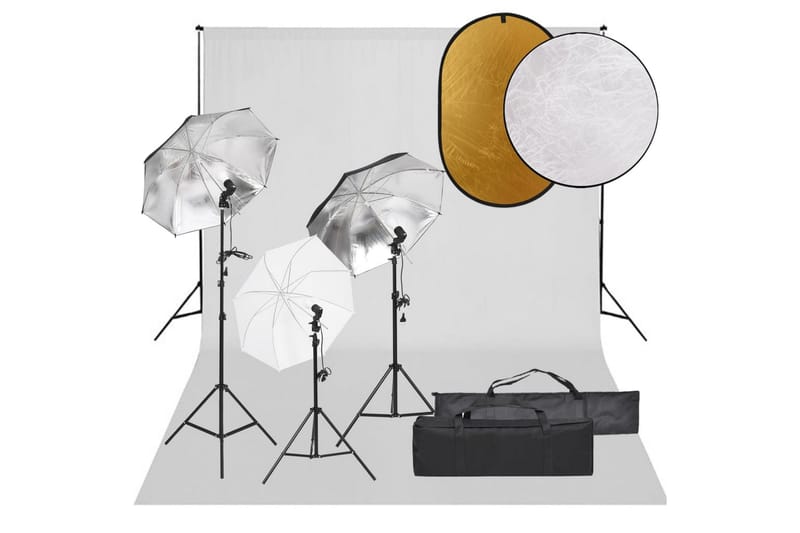 Fotostudio med lampor, bakgrund och reflexskärm - Svart - Belysning - Ljuskällor & glödlampor - Arbetsbelysning - Fotobelysning & studiobelysning