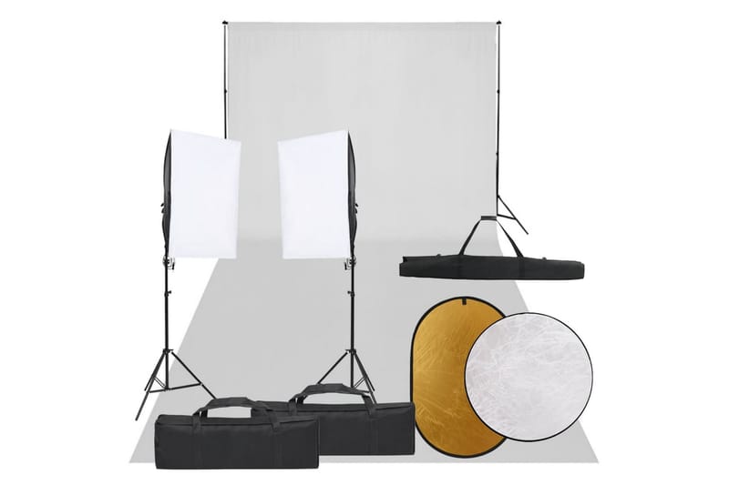 Fotostudio med lampor, bakgrund och reflexskärm - Svart - Belysning - Ljuskällor & glödlampor - Arbetsbelysning - Fotobelysning & studiobelysning